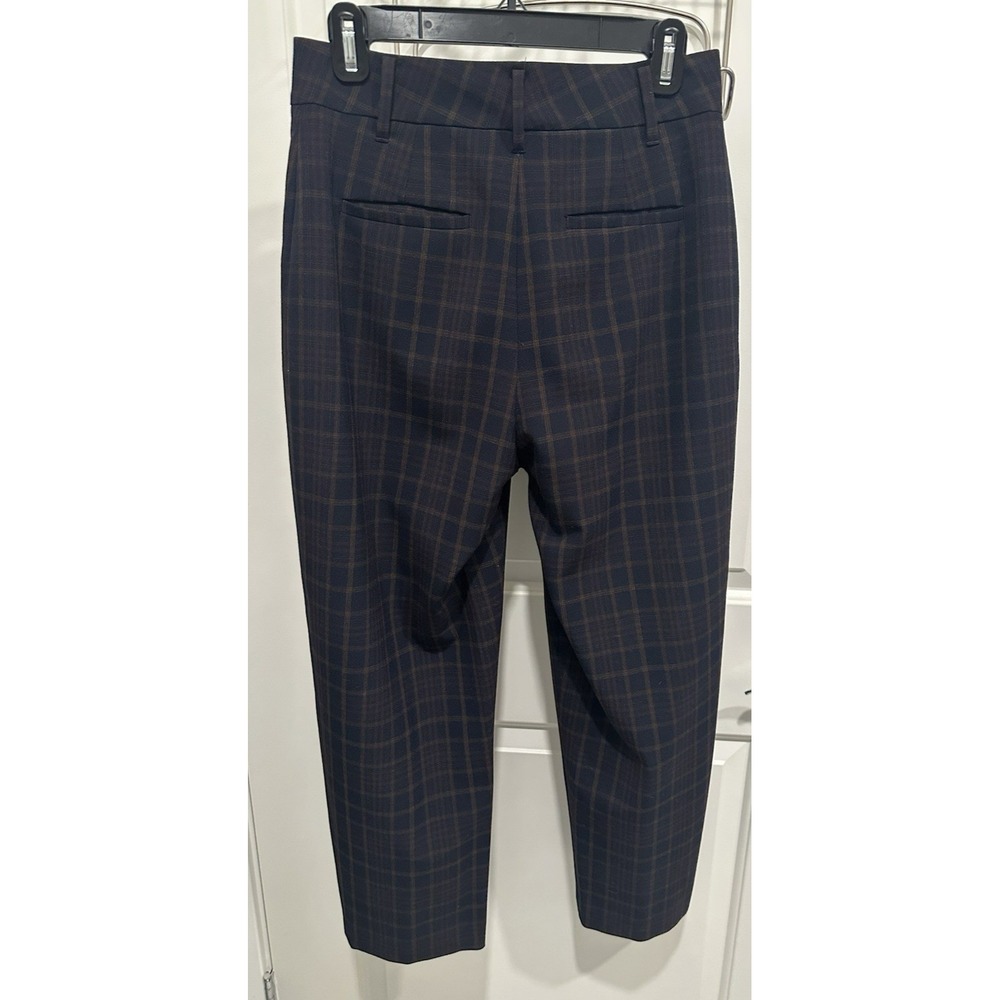 Aritzia Wilfred Navy Blue Plaid Pattern High Waisted Crop Trousers Pants Size 4 - Picture 2 of 6